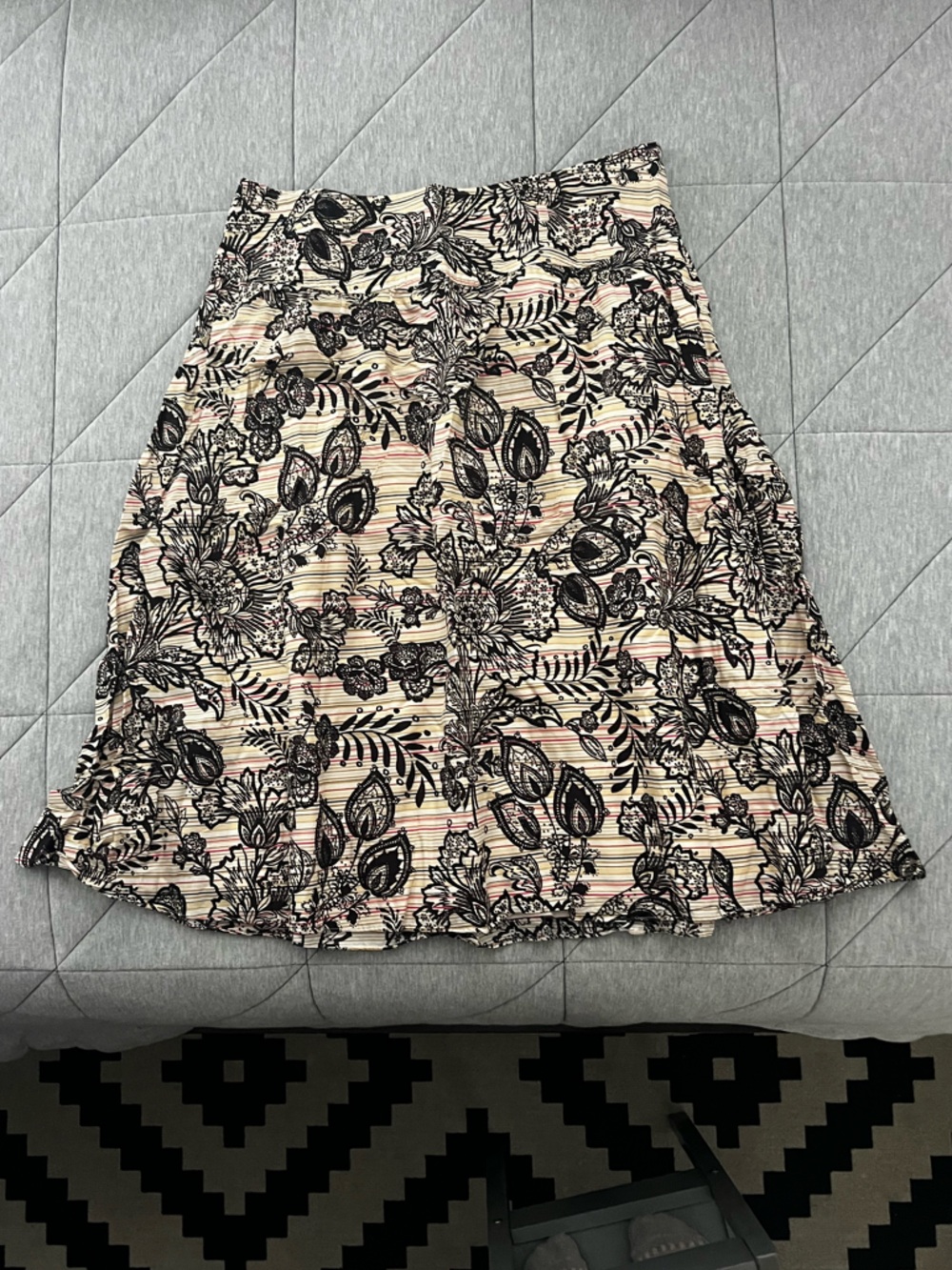 Charter Club Black and Cream Floral A-Line Skirt